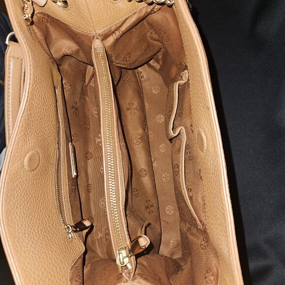 TORY BURCH Britten Tiramisu Leather Convertible Shoulder/Crossbody Bag - Picture 12 of 15